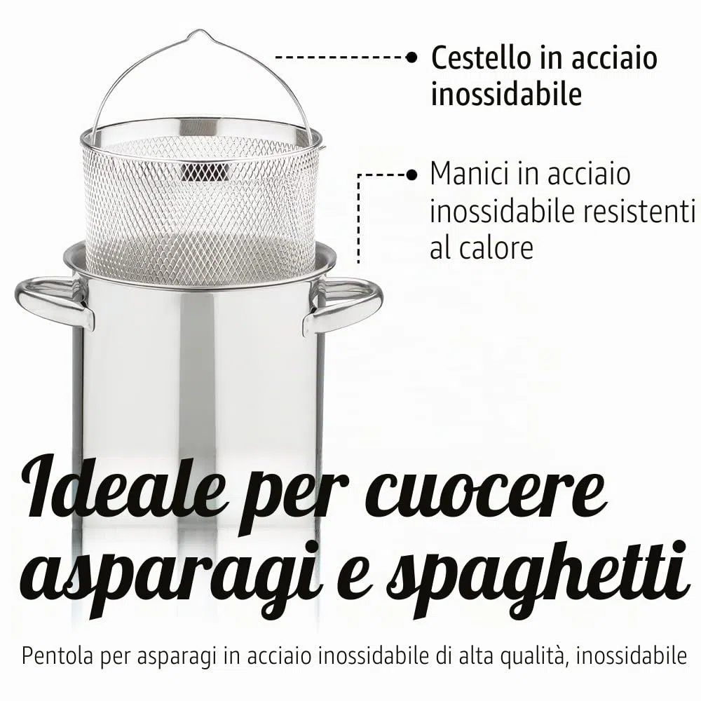 GSW 643160 pentola per asparagi con inserto e coperchio in vetro, Acciaio Inossidabile, Argento, 16 cm