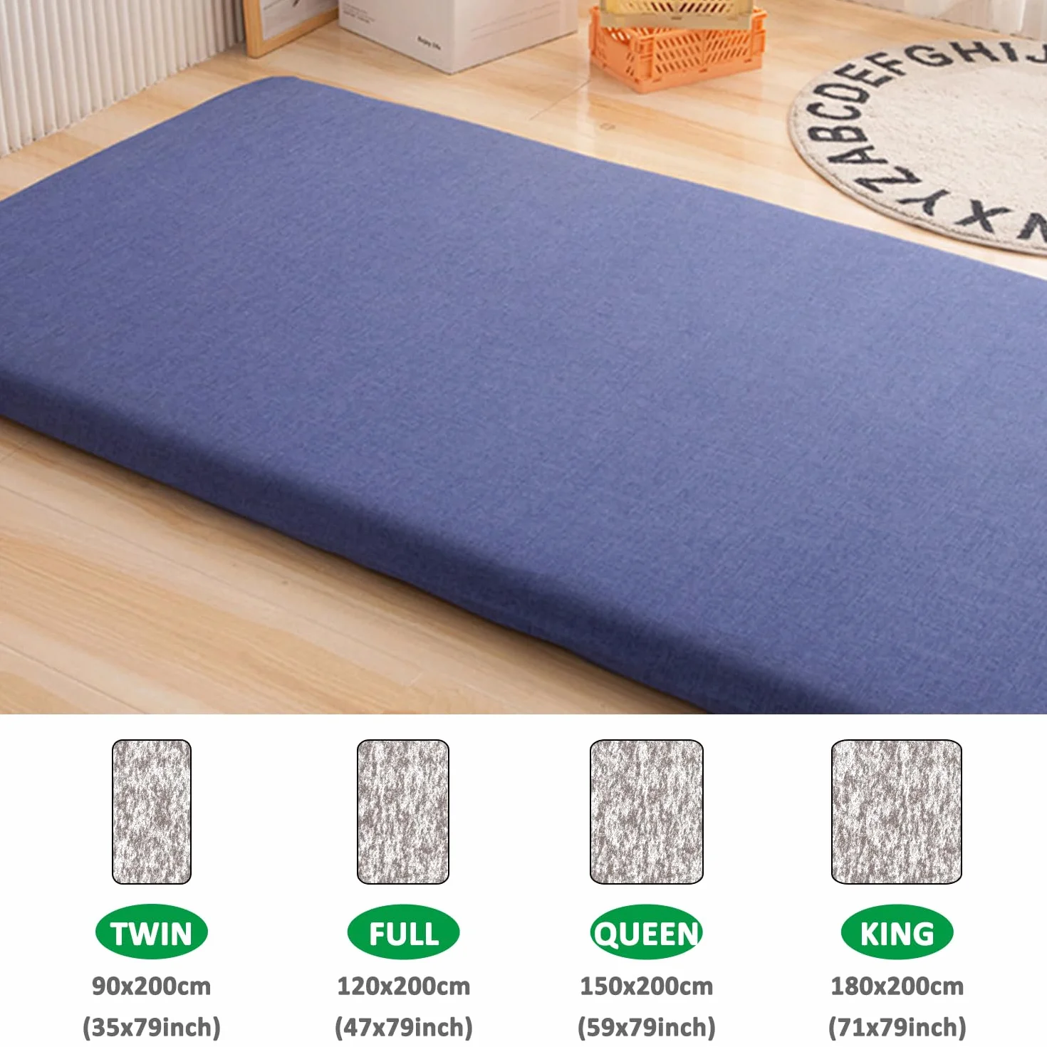 Fodera Futon Morbida 100% per Materasso Futon Pavimento Shikibuton Tradizionale,Copertura Protettiva per Tappetino Tatami Cotone Lavabile con Cerniera,Senza Materasso,Verde,80x190cm/31x75