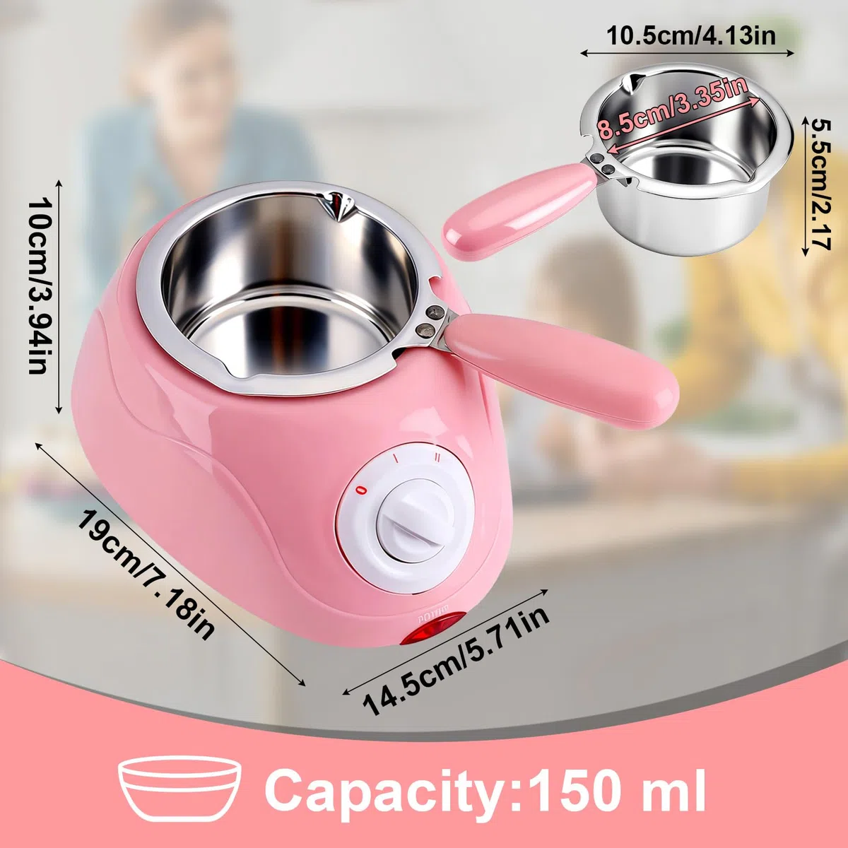 Scioglie Il Cioccolato Elettrico, Set per fonduta di cioccolato elettrico con 10 forchette, 2 temperature per sciogliere e mantenere in caldo, Kit fai da te per sciogliere il cioccolato(Rosa)
