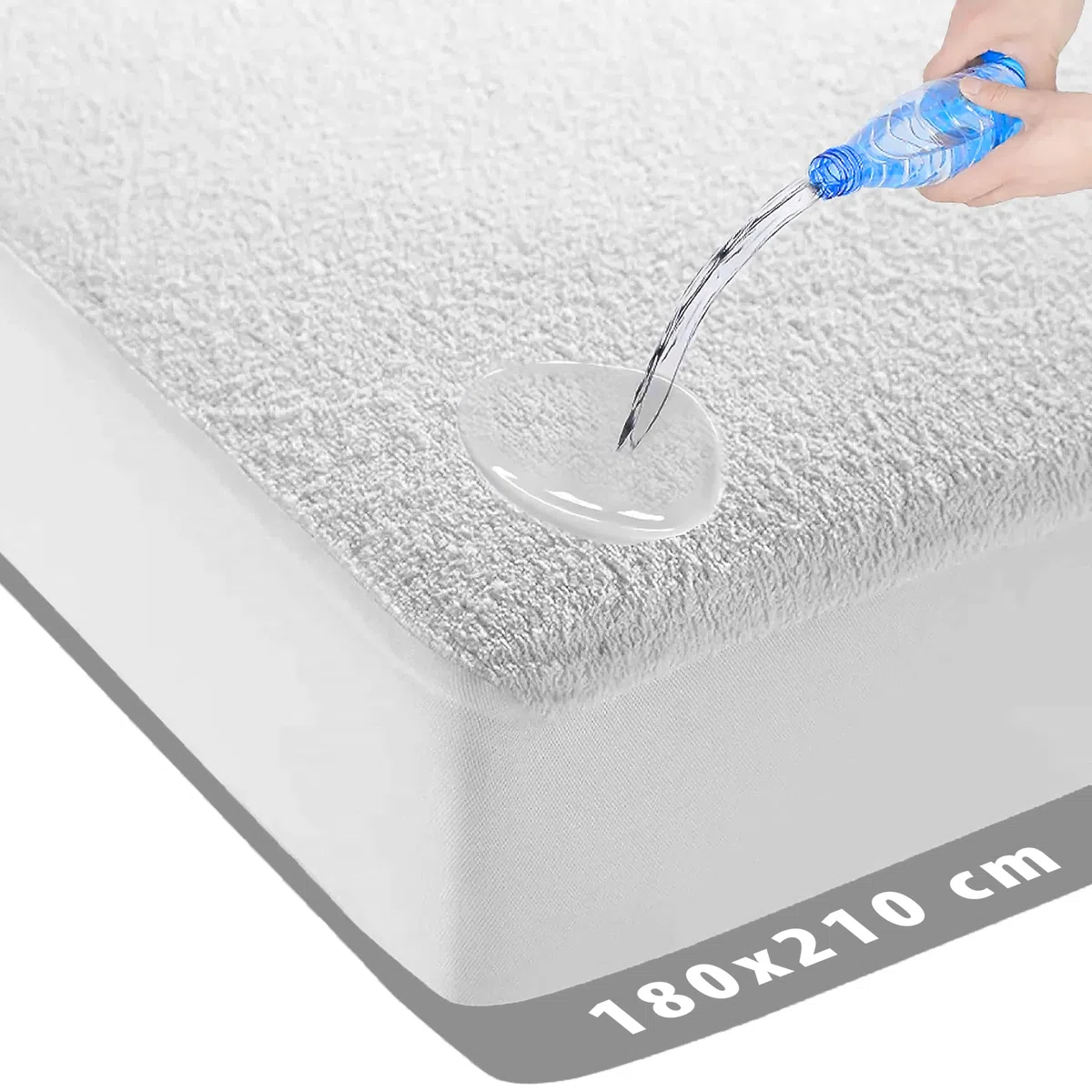 Coprimaterasso impermeabile 180 x 210 cm – Lenzuolo con angoli in spugna Molton – Antibatterico – tutto intorno elastico – Bianco – Coprimaterasso impermeabile per incontinenza – 180 cm x 210 cm