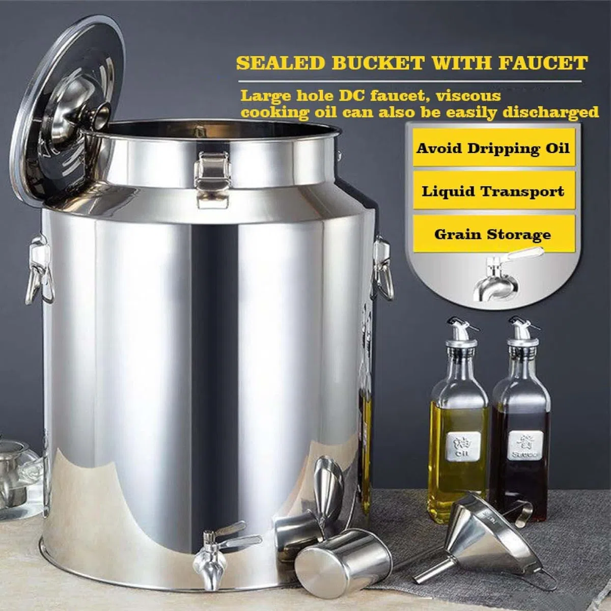 Tanica in Acciaio Inox per Olio 10 Litri con Rubinetto Contenitore in Acciaio per Olio di Oliva Contenitore per Latte in Acciaio Inox per Cucina E Uso Domestico(Capacity,9liter)