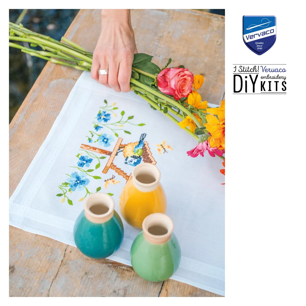 VERVACO Kit Centrotavola Ricamo Prestampato CASE DI UCCELLI Set Ricamo Biancheria Da Tavola 40 x 100 cm Set Fai Da Te Creativo Size Kit Hobby Creativi Adulti Casa Decor Embroidery Embroidery Runner