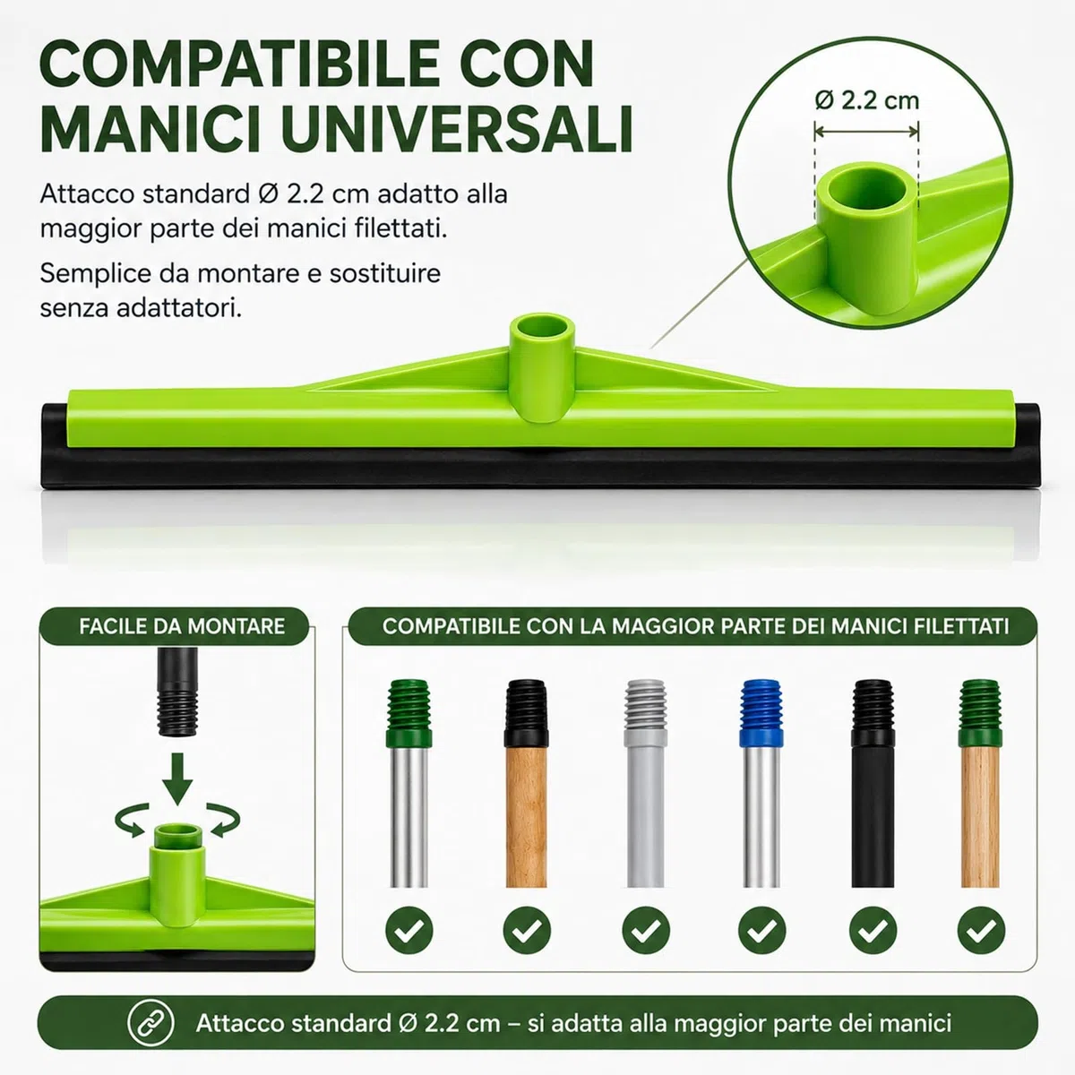 Set 3 Tira Acqua Pavimenti 44 cm – Spingiacqua in Gomma per Pavimenti Lisci – 3 Colori Assortiti – Attacco Standard Ø2.2 cm – Uso Domestico e Professionale – Cod. 2387611/65591