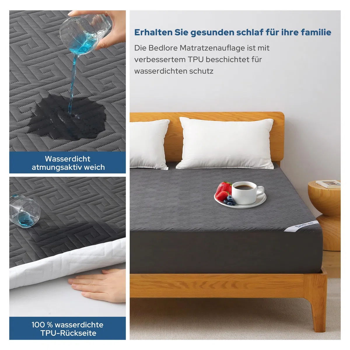 BEDLORE Coprimaterasso 140 x 200 cm, impermeabile con protezione materasso, berretto 30 cm con elasticità tutto intorno, protezione materasso certificato Oeko-TEX, coprimaterasso morbido e traspirante