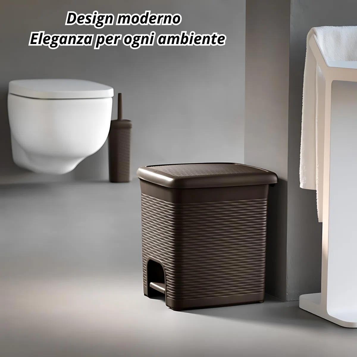 Tomaino - Pattumiera Bagno in plastica con pedale - Cestino da bagno con coperchio - Bidone immondizia Piccolo per Casa, Bagno, Ufficio, Interno, Camera (Tortora, 16 Litri)