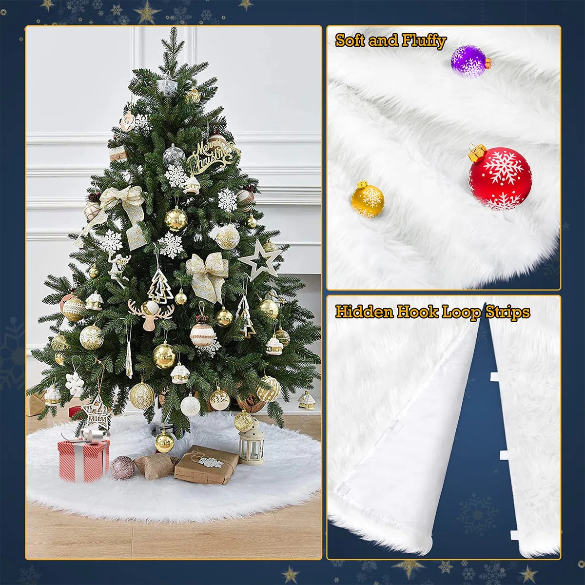ibell Gonna Albero di Natale, 90 cm soffice Neve Bianco Natale Decorazioni Albero di Natale Vacanze gonne (36pollice)