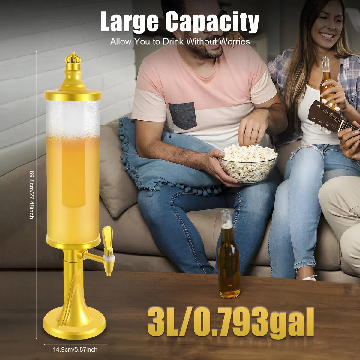 Distributore di birra a torre di birra da 3 l, con illuminazione a LED e colonna di ghiaccio, per bar e feste, trasparente e leggero, 1,15 kg