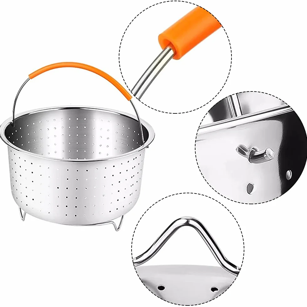 Cestello per Cottura, Cestello Verdura, Multifunzione a Vapore Cesto, Cestello Vapore Inox con Manico in Silicone, Fits Most a Pressione Pot, Verdure a Vapore, Uova(6QT)