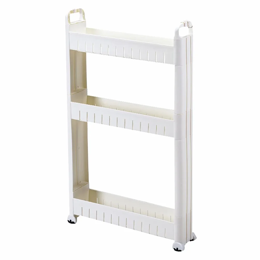 Carrello di Stoccaggio 3-Livello, 10cm Carrello Portaoggetti Scaffale con Ruote, Carrellino Salvaspazio per Cucina Bagno Lavanderia Sedili Stretti, Bianco (Size : 3 Layers)