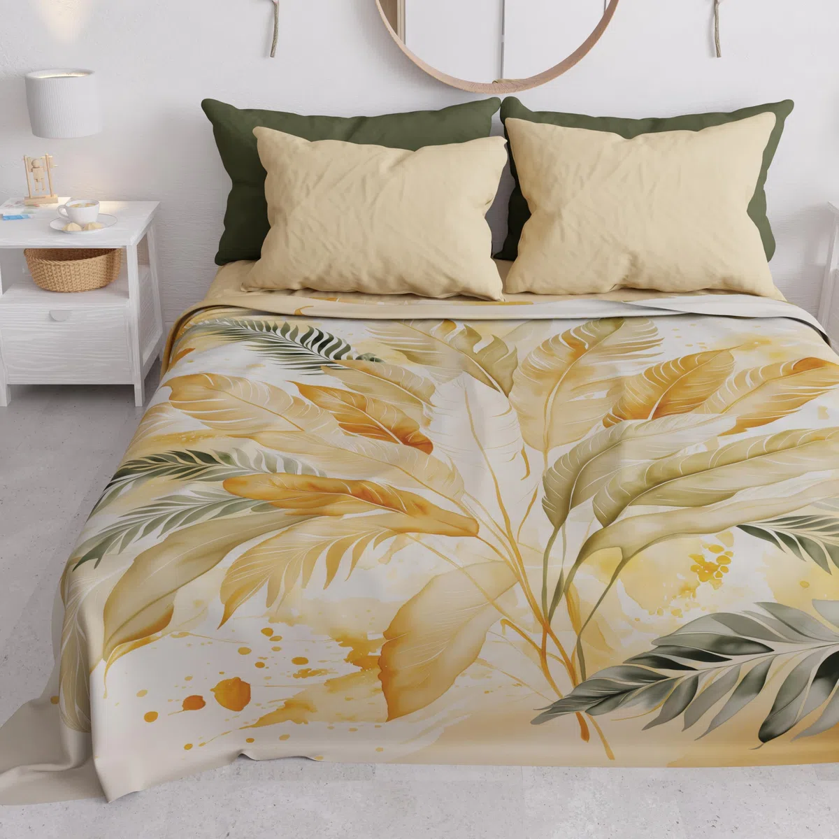 PETTI Artigiani Italiani - Telo Arredo Copridivano Copritutto in Microfibra 180x270 cm, Fantasia Palma Oliva | Multiuso per Divani, Copriletto e Copritavolo | Telo Protettivo Lavabile
