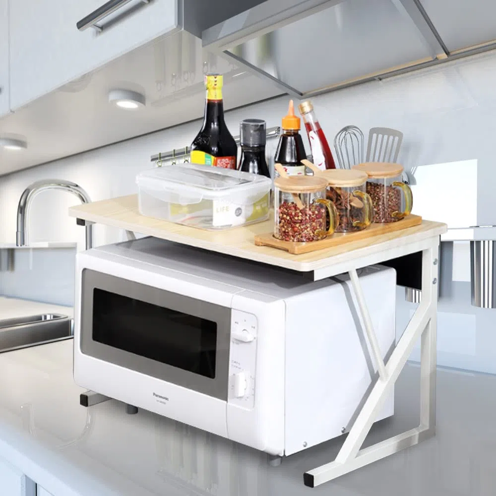 HUOLE Scaffalatura Mobile Scaffale Porta Microonde Struttura in Metallo con Ripiano in Legno MDF Organizer Mensola Porta Utensili Strumenti Cucina Design Moderno-54 * 35 * 34,5 cm: bianco