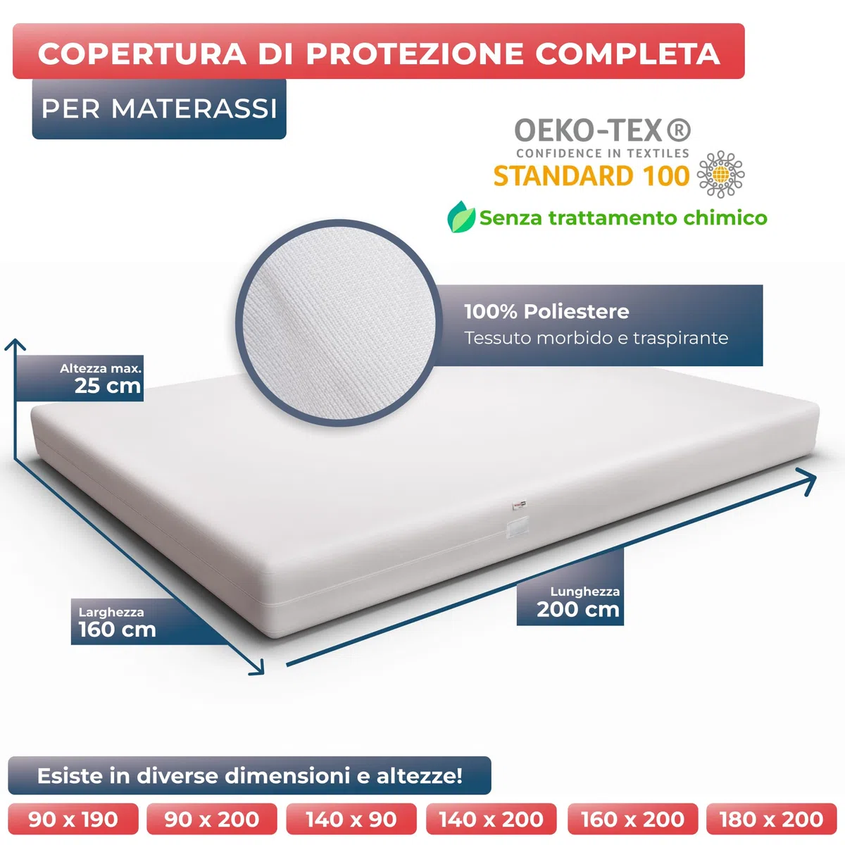 Wrappybag Coprimaterasso Antiacaro - Fodera Integrale Anti-Cimici & Anti-Acaro - Proteggi Materasso Impermeabile senza Trattamenti Chimici - per Materasso Matrimoniale 160 x 200 cm