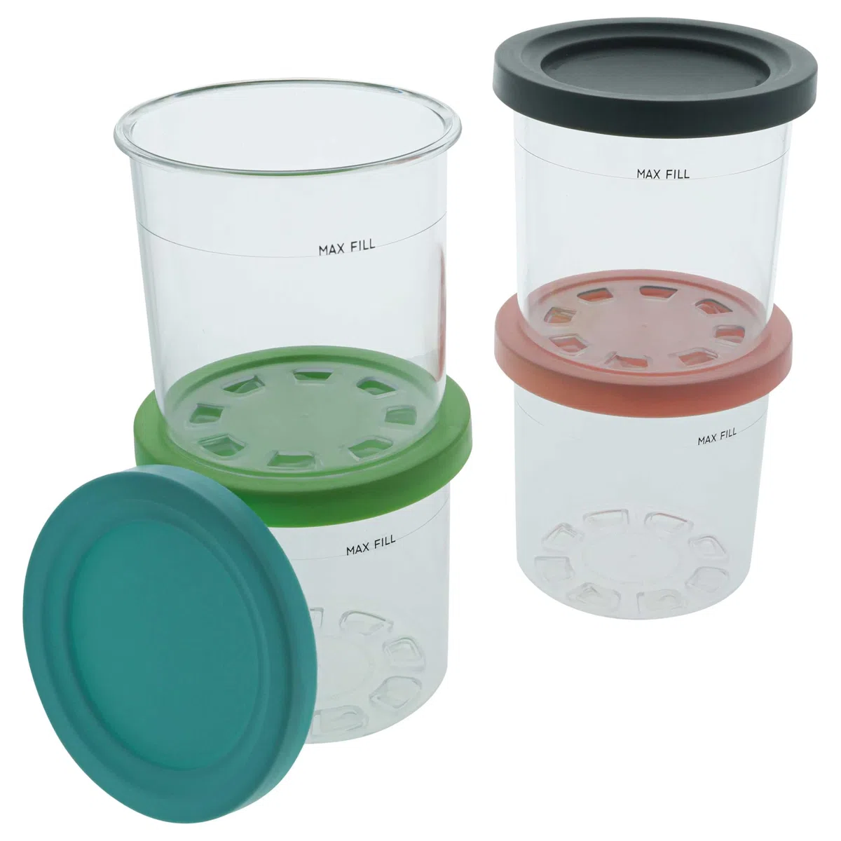 vhbw 4x contenitore 473 ml compatibile con Ninja CREAMI NC301, NC300EU, NC300 gelatiera - vasetto con coperchio, senza BPA, lavabile in lavastoviglie