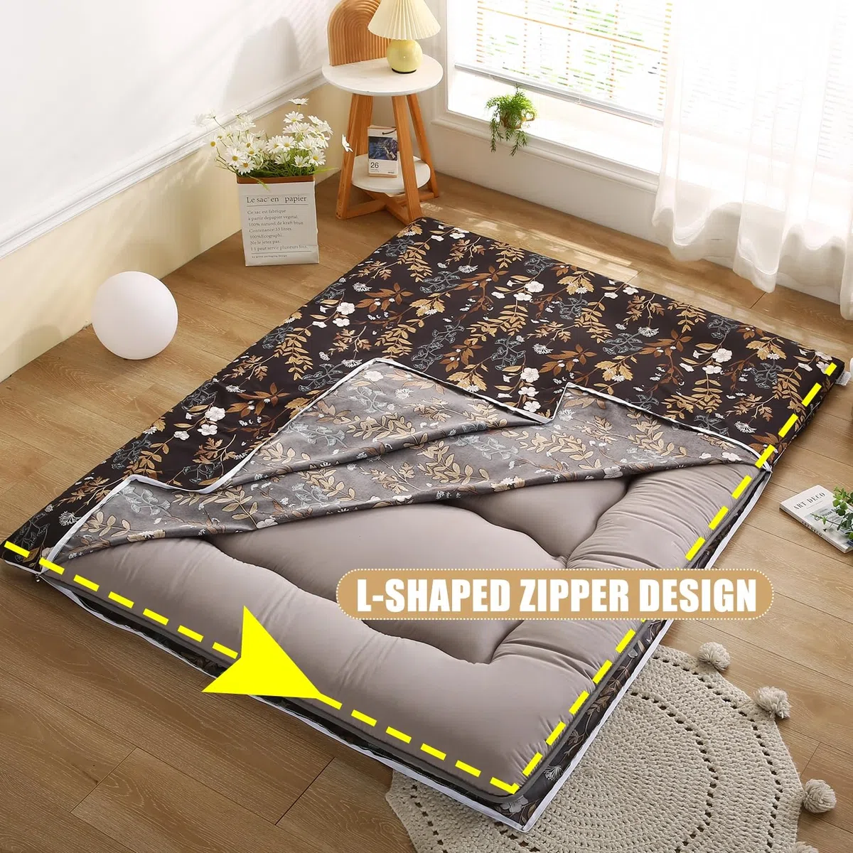 H,150x200cm(Queen), Coprimaterasso Futon con Cerniera Copertura Tradizionale Giapponese del Materasso Futon del Pavimento Comodo Copriletto Protettore Materasso Completo