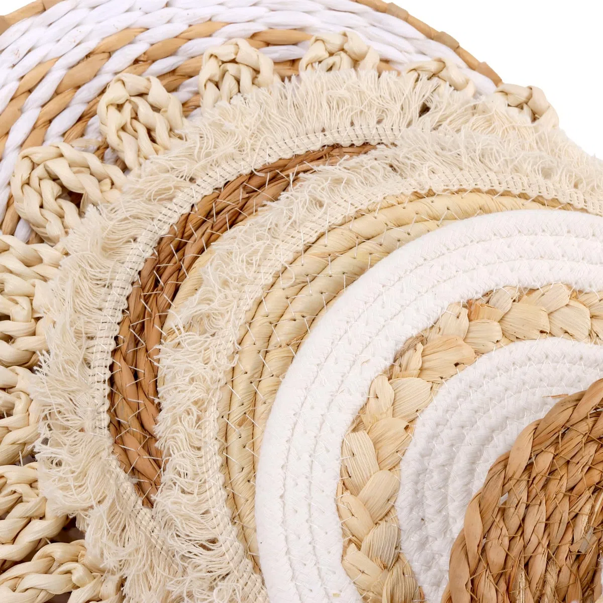 Set di 7 cesti da parete rotondi in paglia naturale, decorazione da parete per soggiorno, camera da letto