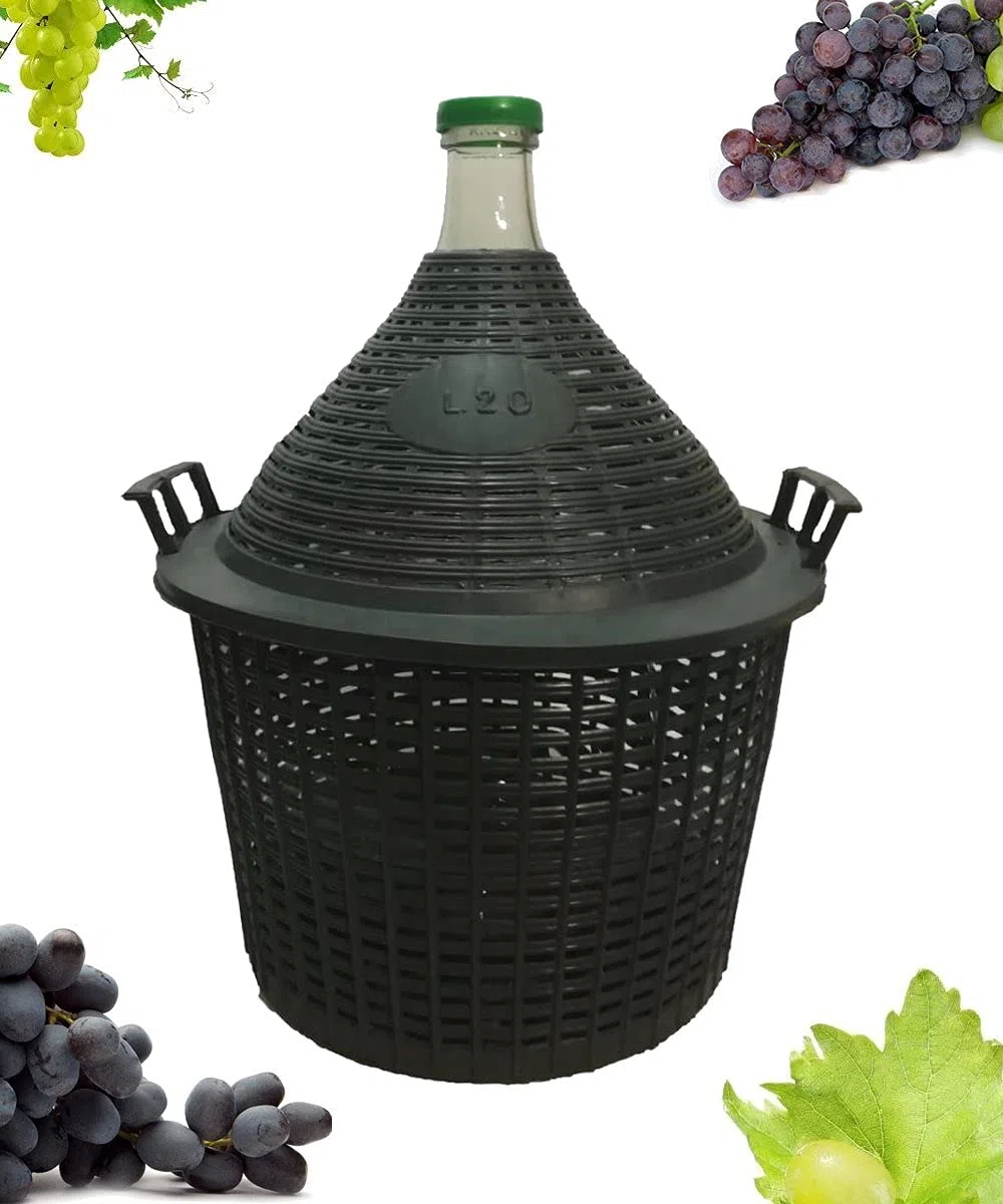 Damigiana Litri 20 con Cesto plastica Completa di Tappo