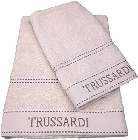 TRUSSARDI Set Asciugamani Bagno Viso e Bidet in Cotone, Asciugamani Resistente a Lavaggi, Include 1 Asciugamano Viso 55x100 cm e 1 Asciugamano Bidet Ospite 40x60 cm, Asciugamani 2 Pezzi