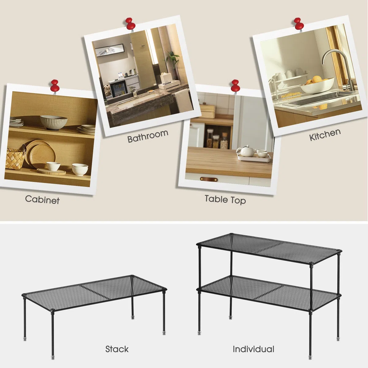 2 mensole da cucina per armadietto, 2 confezioni da organizer espandibile e impilabile, per bagno, cucina, lavanderia