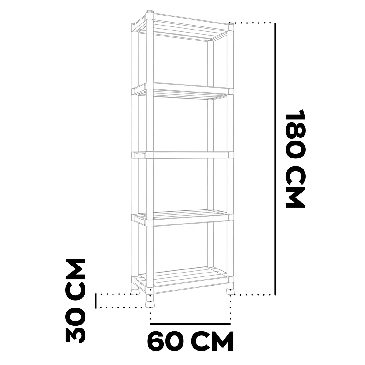 BOUDECH Titan S - Scaffale Modulare 5 Ripiani 60x30xH180 cm per Casa Officina Garage in Resina Nero