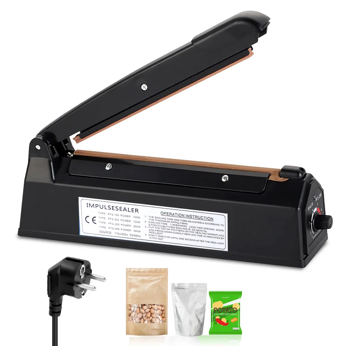 Sigillatrice a caldo, 200 mm, saldatrice a pellicola, sigillatrice per controllo della temperatura, sigillatrice a caldo, 3 mm di larghezza della guarnizione, saldatrice a travi, impulse Heat Bag