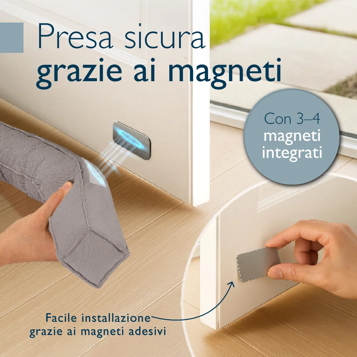 Beautissu Paraspifferi Sottoporta Magnetico 90 cm – Salsicciotto Paraspifferi Porta Finestre Ingresso Isolante – Stoffa Grigio Chiaro – Risparmio Energetico – Parafreddo per Porte e Finestre – Marin