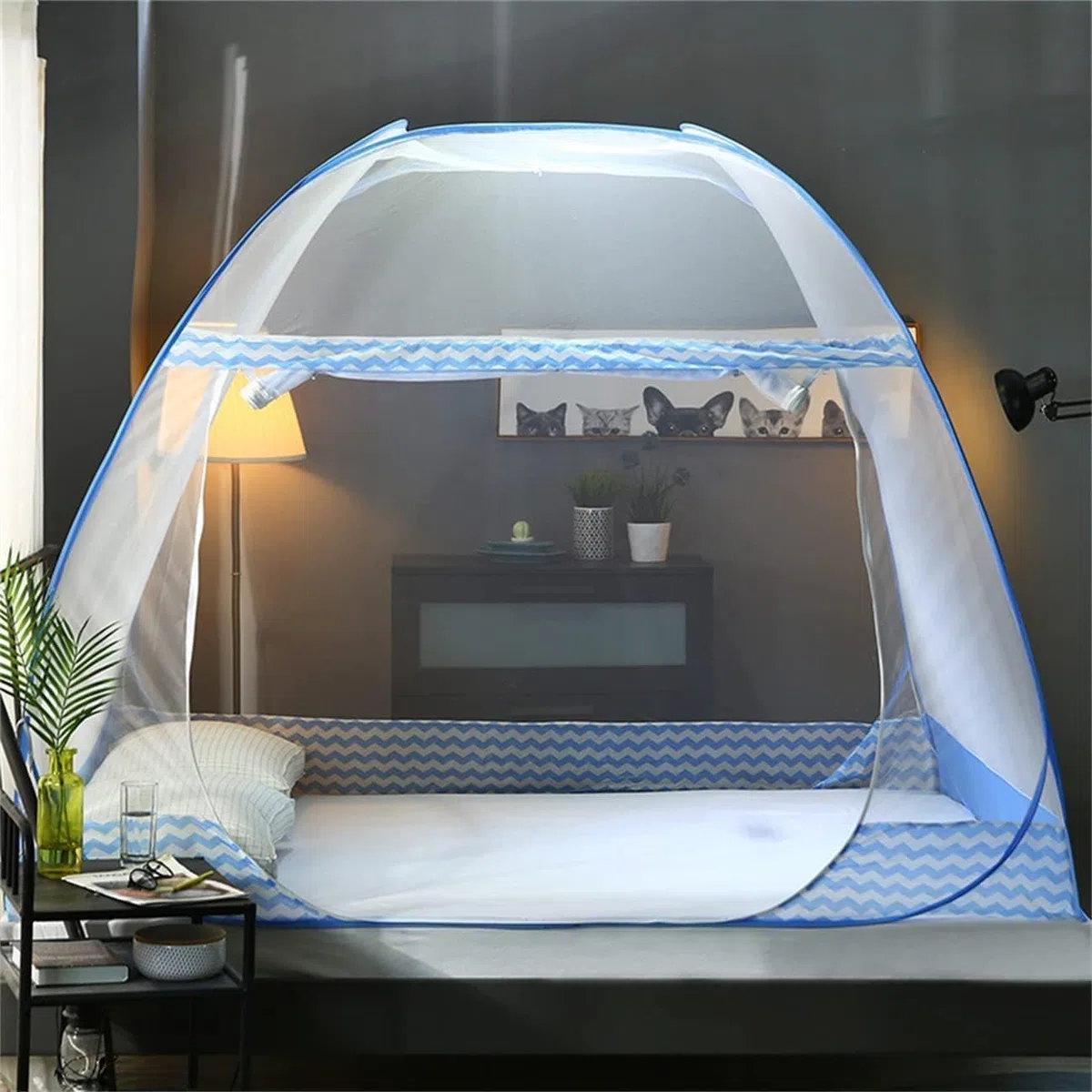 Zanzariera Letto, 180 x 200 cm, Pieghevole, Pop Up, Doppia Porta, Bianca, Modern, Light and Airy, Poliestere, Per Interni, Campeggio, Viaggi Estivi