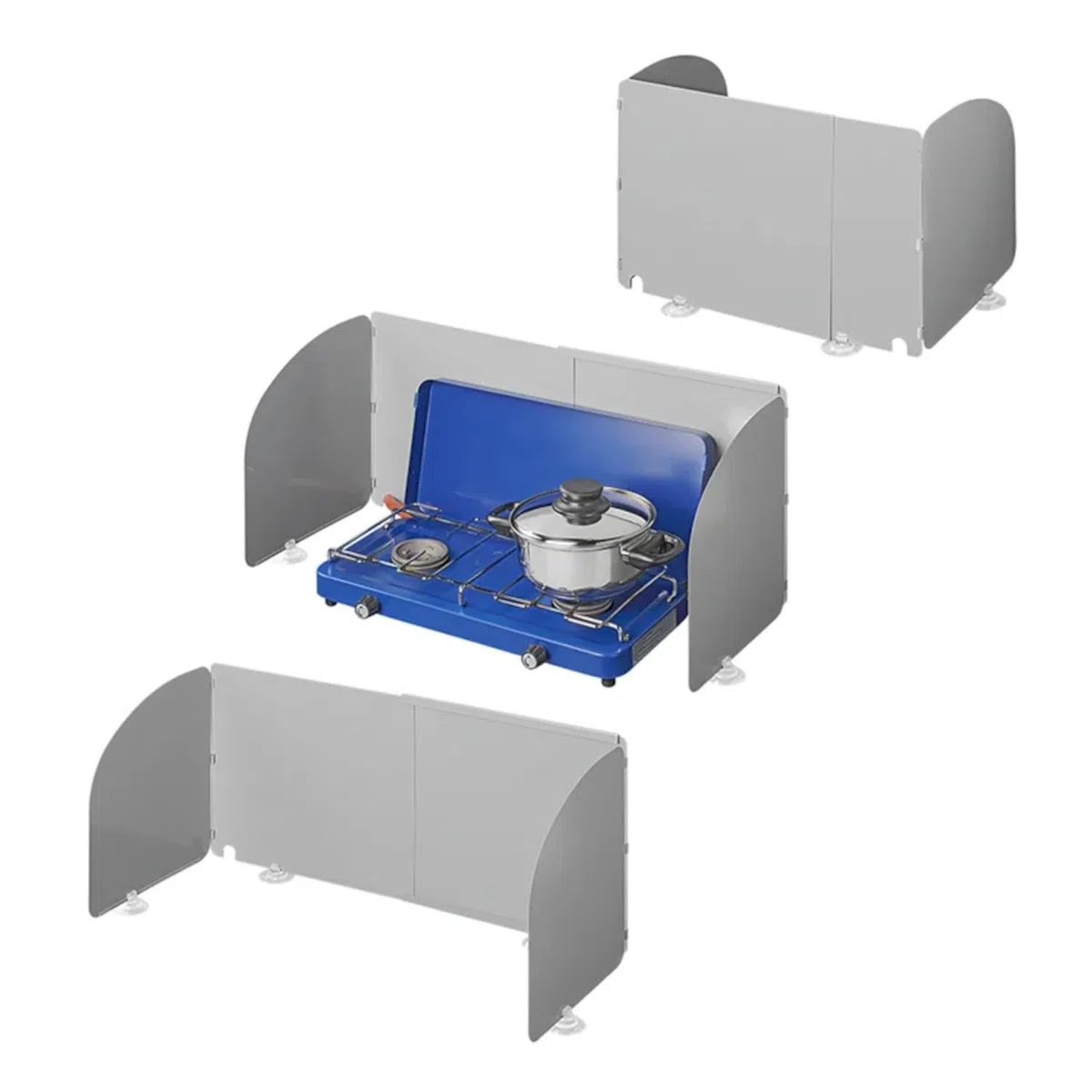 Protezione dal vento, fornello a gas e griglie L 32/62 x P 28,5 x H 25 cm, paraspruzzi con custodia
