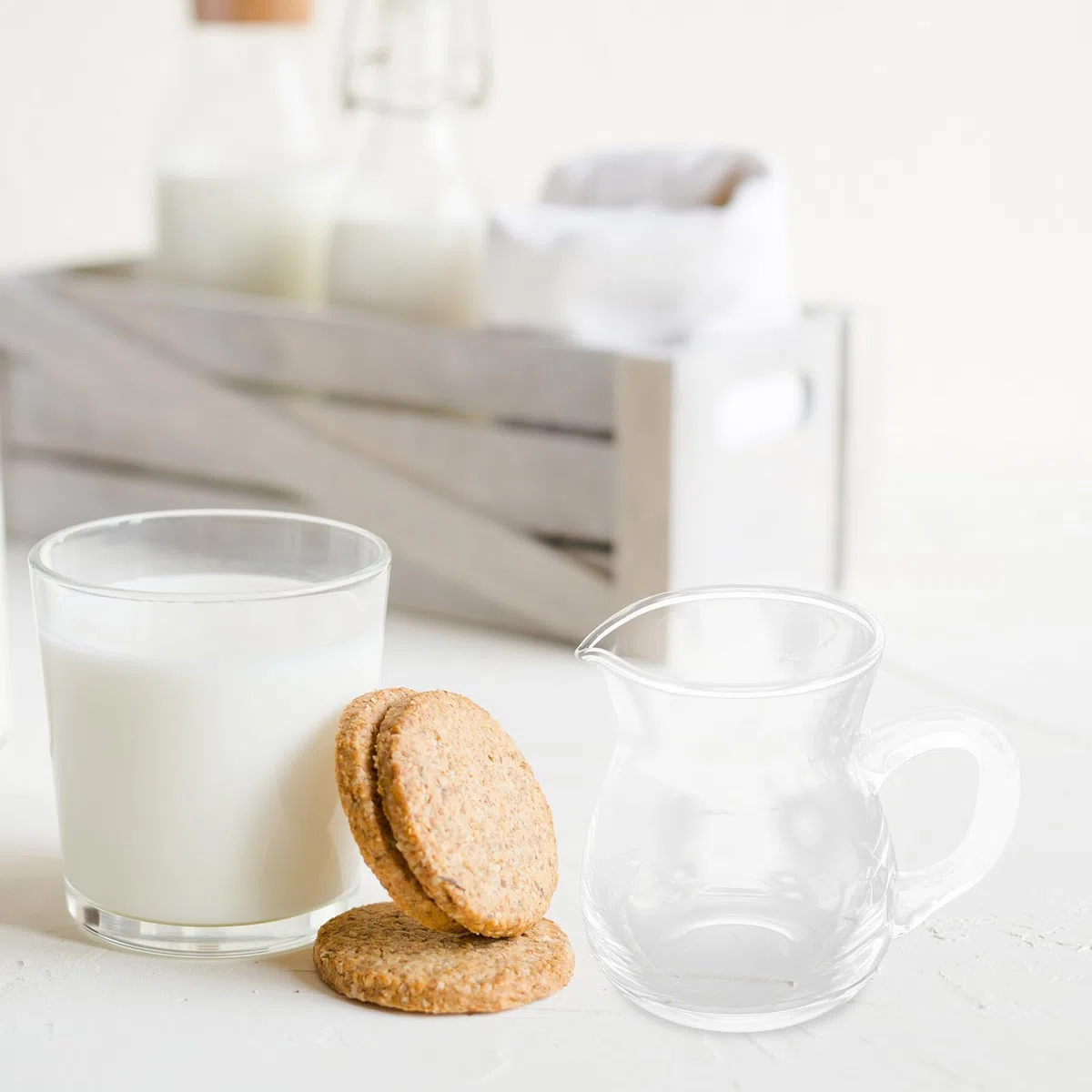 Beavorty Set 6 Pezzi Brocche in Vetro Trasparente per Crema e Latte, Piccole Brocche da caffè con Manico, Dispenser per Crema e Schiuma, per Bar e Utilizzo Domestico