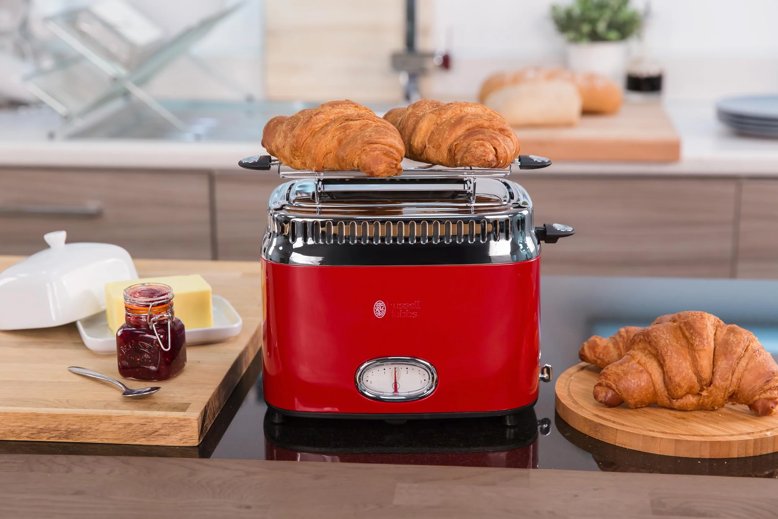 Russell Hobbs Tostapane Retro 2 Fette, Toast e Panini Farciti, 1300 W, Funzione Lift & Look, Riscalda e Scongela, Design Rosso – 21680-56