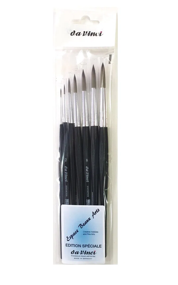 Da Vinci Serie 373 (3373) Set di 7 pennelli rotondi sintetici grigi 0,2,4,6,8,10,12 per pittura a olio, acrilico, guazzo e acquerello
