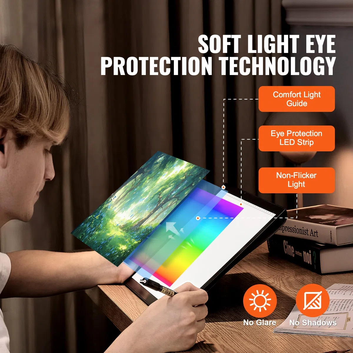 VEVOR Lavagna Luminosa a LED A4, Scatola Luminosa per Pittura con 5 Livelli di Luminosità Dimmerabile, Lavagna Luminosa Ricaricabile per Tracciamento, con Diamanti Animazione Schizzi Disegno, Nero