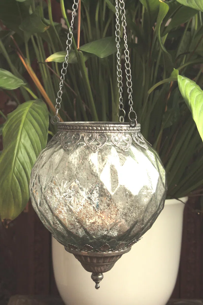 Portacandela Marocco da appendere in vetro, metallo (l/h/p) 15 x 19 x 15 cm argento