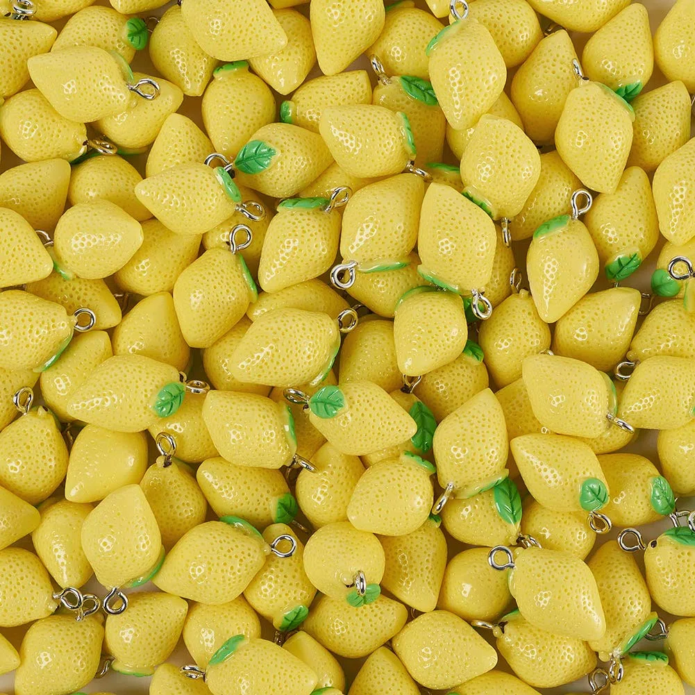 FASHEWELRY 200 ciondoli in resina a forma di limone, portachiavi con piccoli cartoni animati, per braccialetti e gioielli fai da te, 20 x 12 mm
