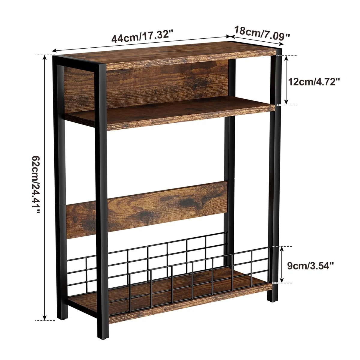 IBUYKE 3 Ripiani Tavolino Piccolo Per Piccoli Spaz,Tavolino Da Divano Con Ripiani Per Riviste,Con Ripiano Portaoggetti, Comodino Moderno Per Soggiorno Camera Balcone Cucina,Marrone TMZ001H