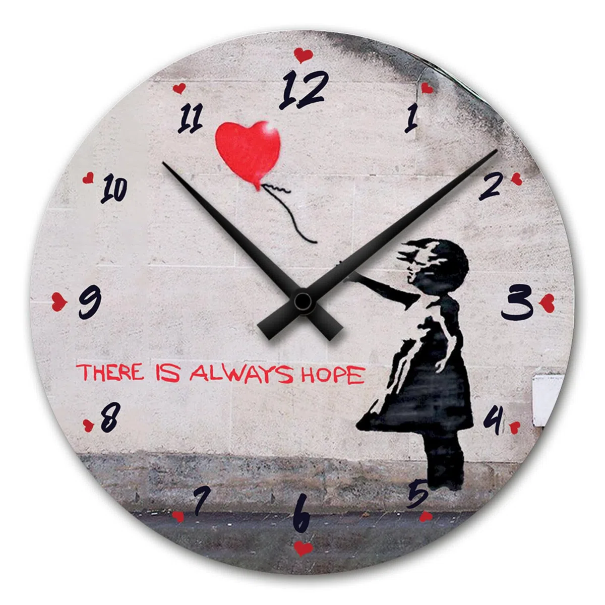 Giallobus - Orologio Linea Basic - Banksy - Bimba palloncino rosso - Legno Mdf - Basic 30x30 - Meccanismo silenzioso - Pronto da appendere - Orologi moderni