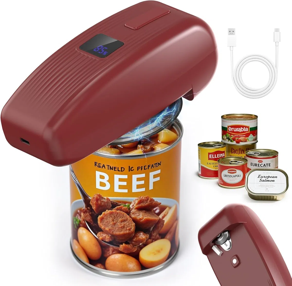 Apriscatole elettrico automatico con funzionamento one-touch, apriscatole elettrico intelligente per anziani, apriscatole ricaricabile per tutte le dimensioni – rosso