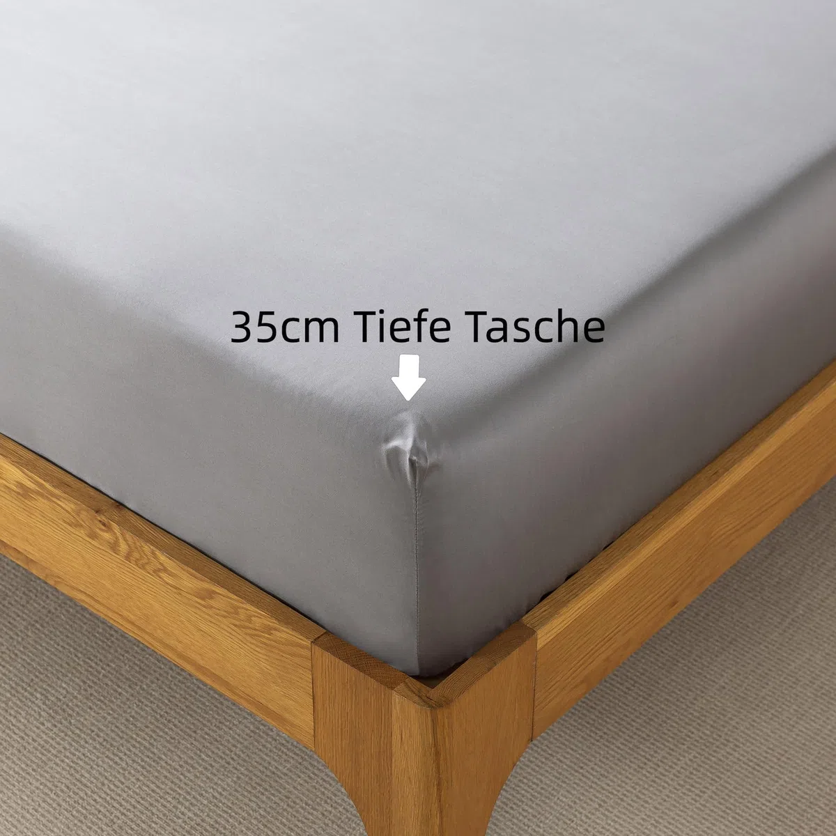 Lenzuolo con Angoli 90x200 cm Singolo, in Bambù e Seta Vegana, Altezza Fino a 35 cm, Biancheria da Letto Rinfrescante, Antibatterico, Grigio