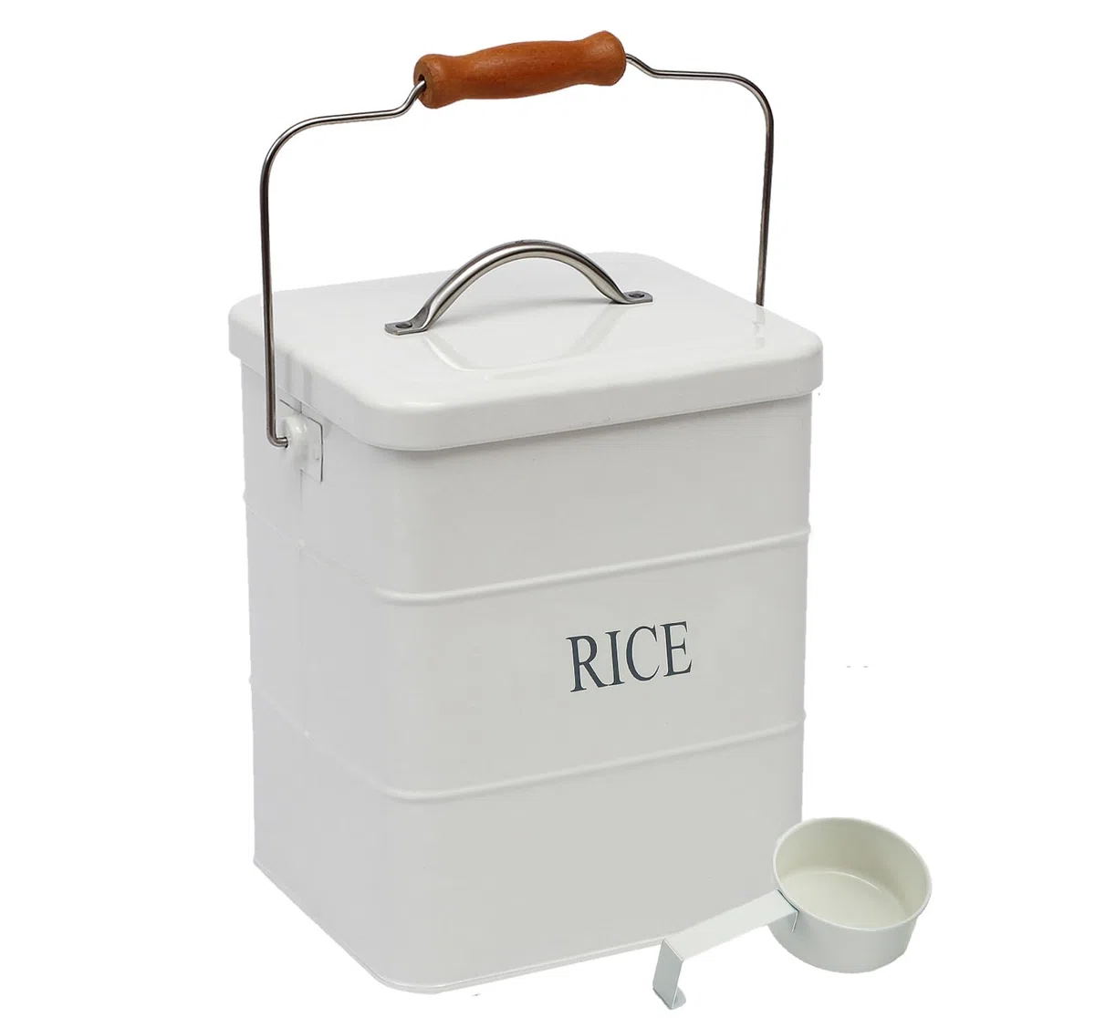 Contenitore per riso in metallo bianco, 4.5KG, con coperchio e manico, ermetico per riso, cereali, farina, contenitore per cibo secco, contenitore per animali domestici e alimenti