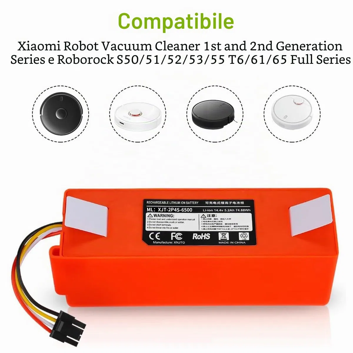 ENERGUP 14.4V 6500mAh Batteria di Ricambio per Xiaomi Mi Robot Mijia Roborock S5 S50 S51 Aspirapolvere