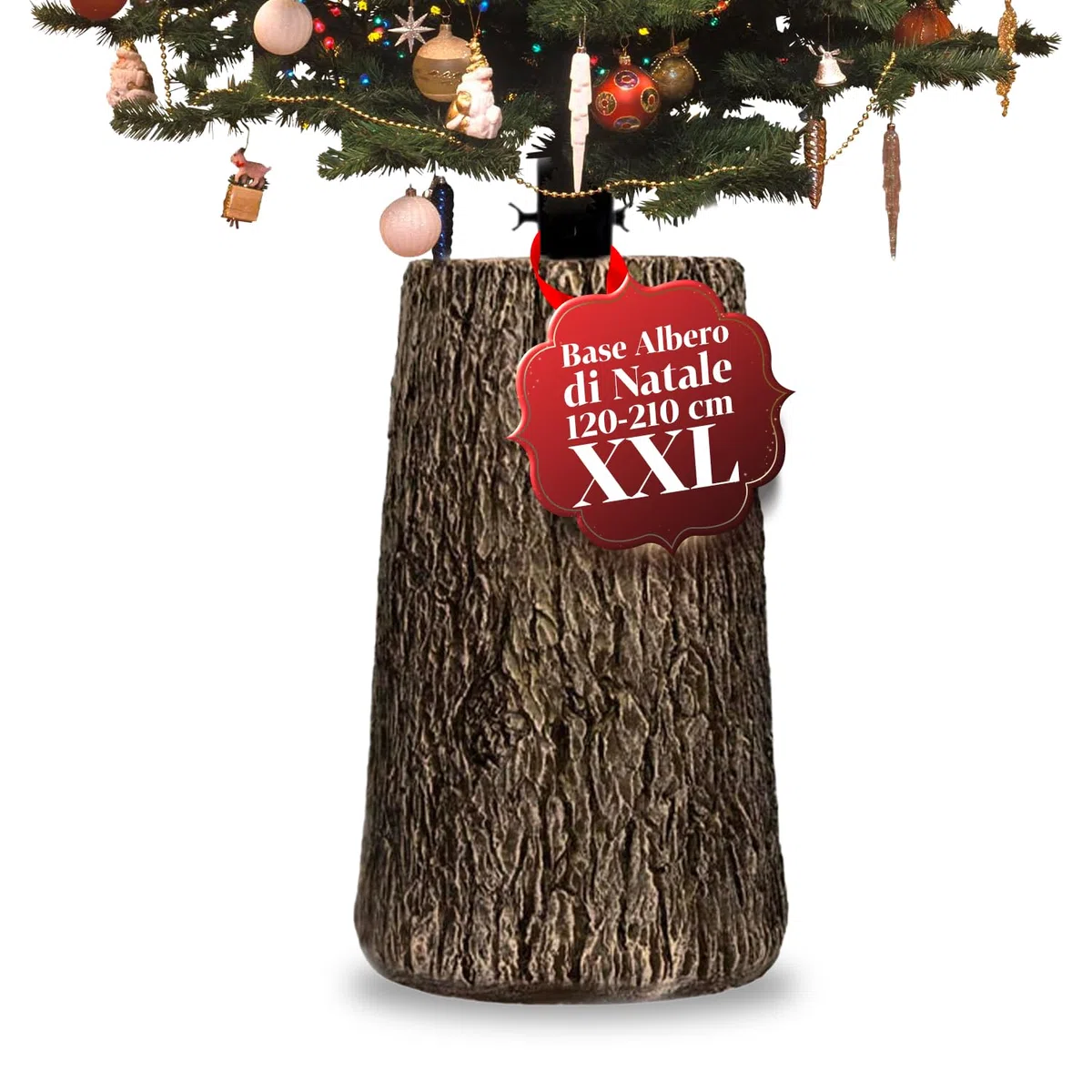 Avilia – Base Albero di Natale XXL da 52,5 cm a Forma di Tronco Effetto Legno Realistico, Ø Aggancio 3,7xH7 cm, Supporto Robusto e Decorativo per Alberi da 120 a 210 cm Stabili e Sicuri