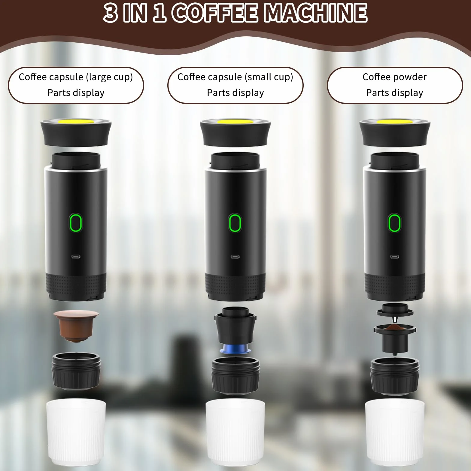PZCC Caffettiera portatile/ricaricabile da 12 V con custodia, per caffè espresso, a riscaldamento rapido, per campeggio/auto, compatibile con capsule K-Cup, caffè macinato, da viaggio (verde)