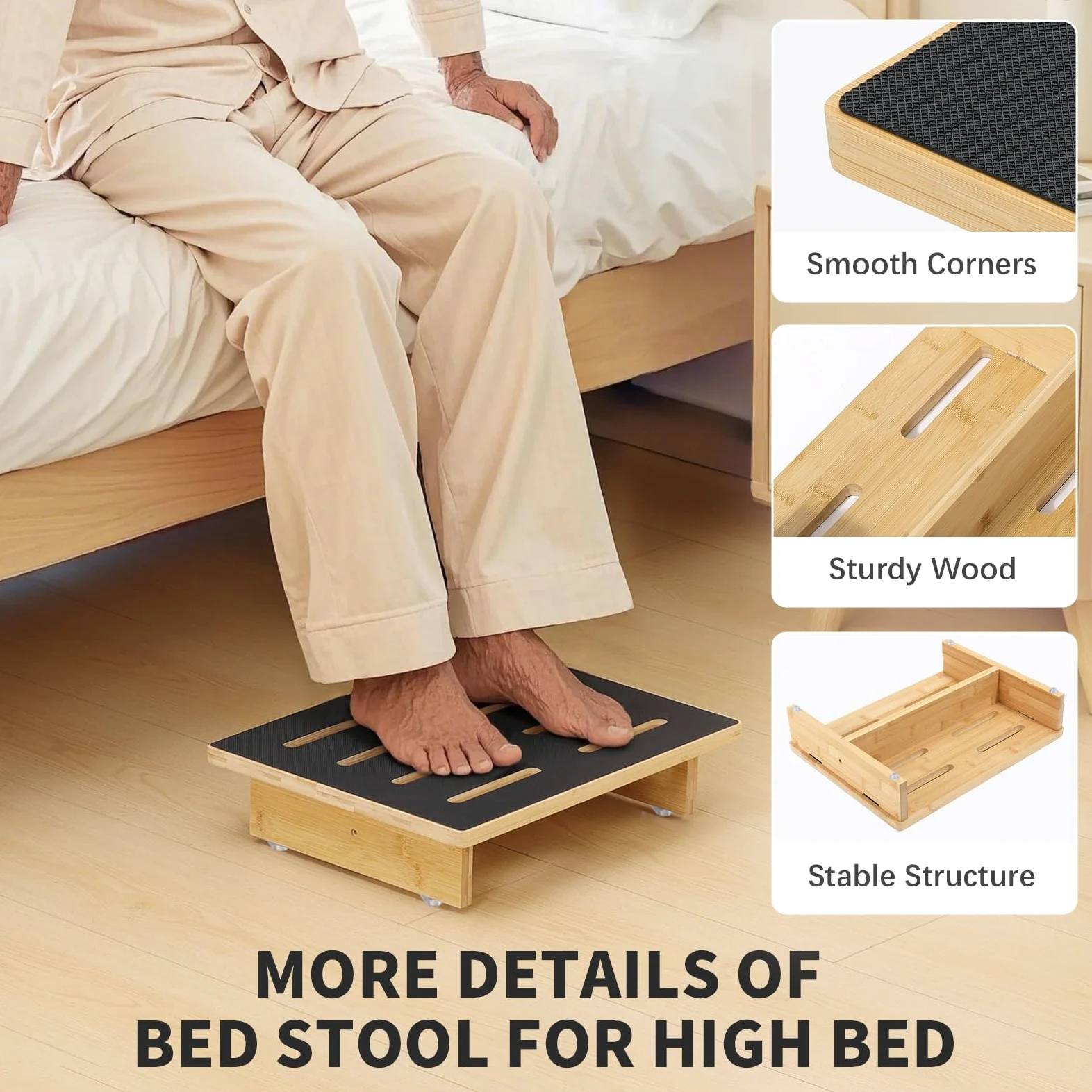 Roylvan Scalino in Legno per Adulti Anziani con Superficie Antiscivolo, Scalino Singolo da 9 cm per 200 kg per Interni/Esterni, Aiuto Portatile per Bagno Cucina Letto