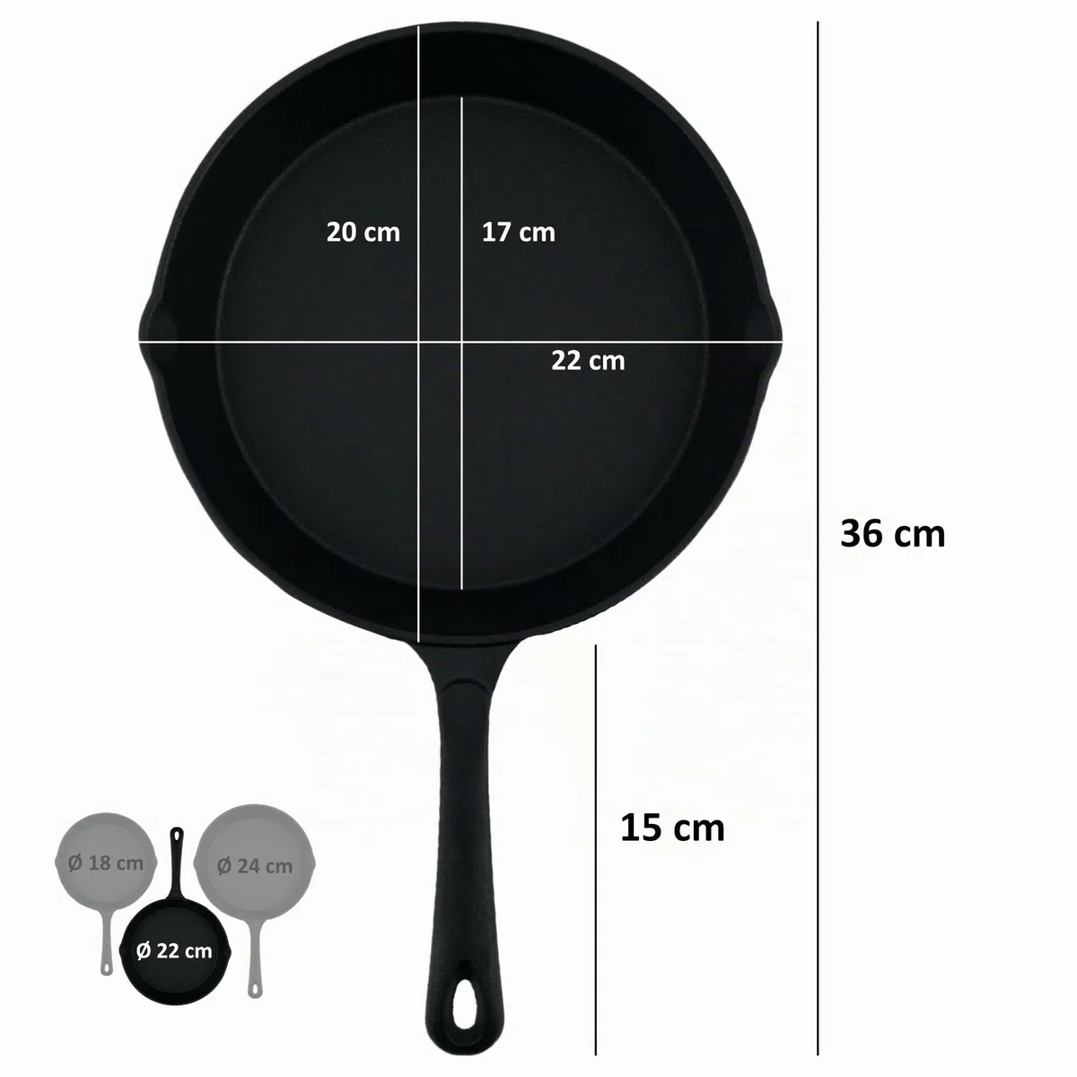 BBQ-Toro, Set di 3 padelle in ghisa per arrosti e bistecche, diametro: 16 cm, 20 cm, 26 cm