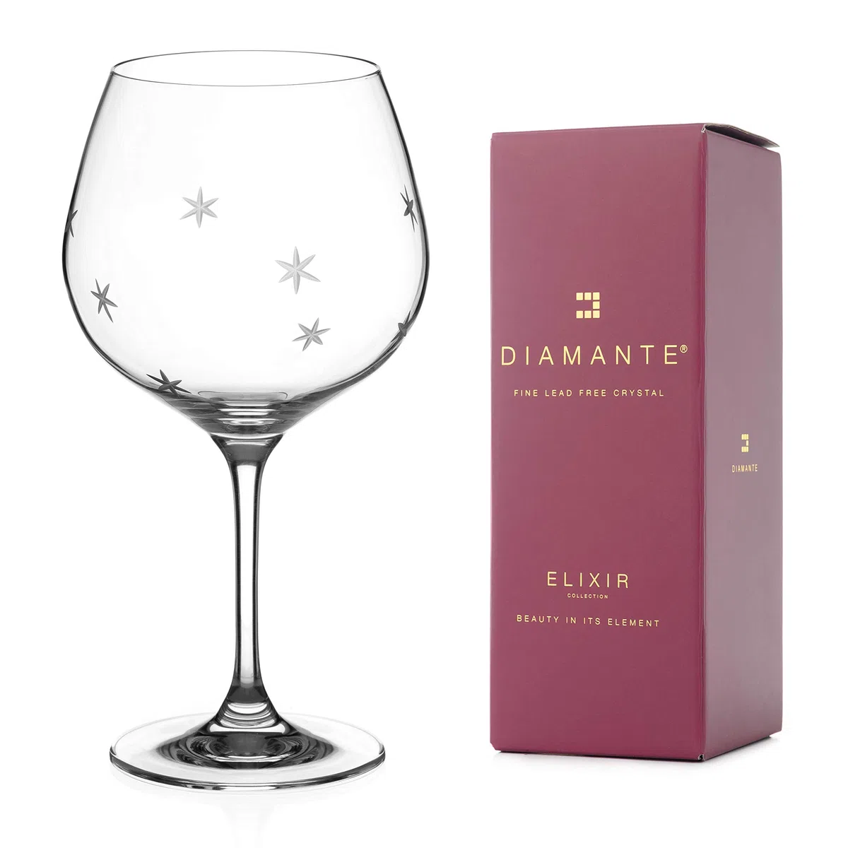 DIAMANTE - Bicchiere da gin "Northern Star" singolo - Palloncino in cristallo con motivo stelle incise a mano