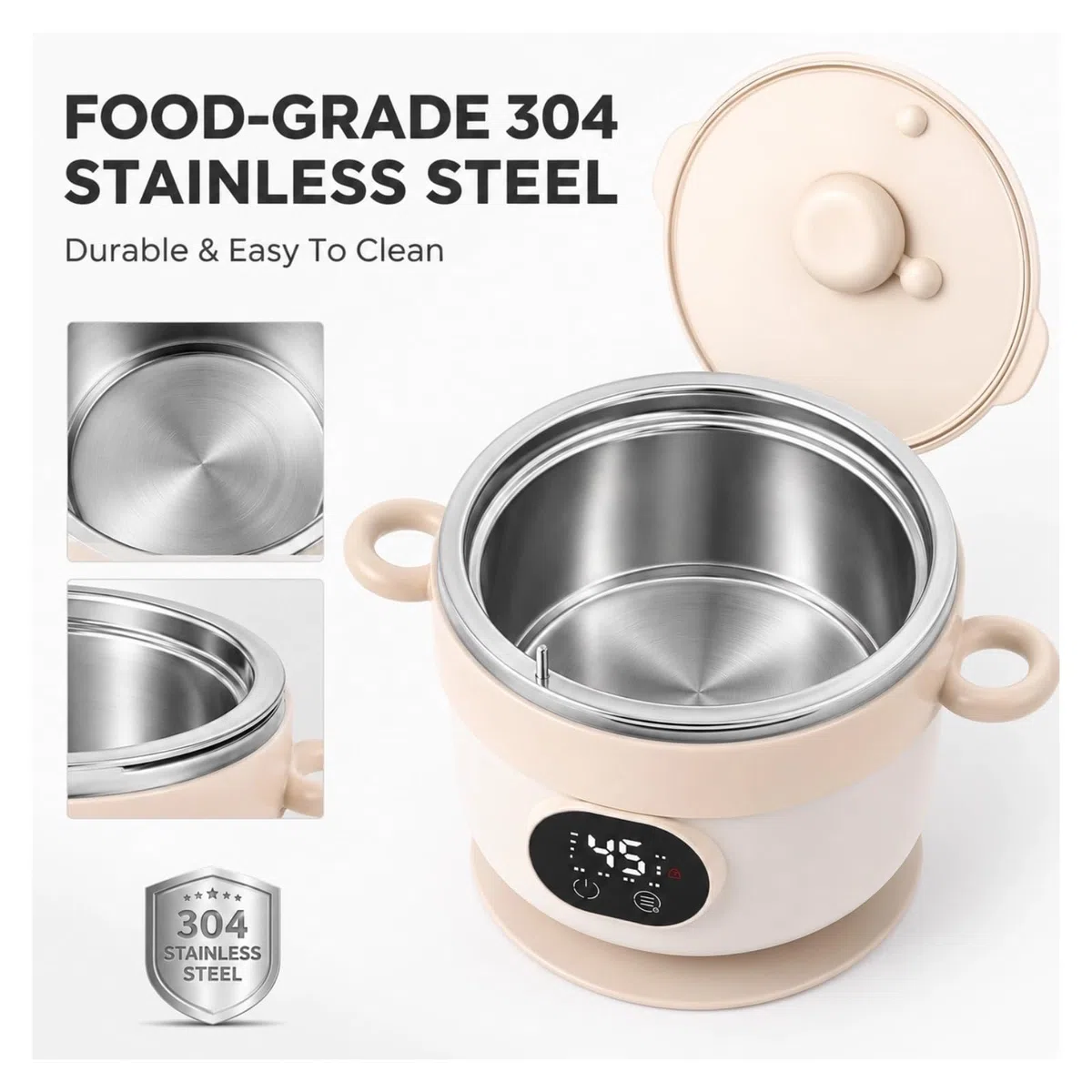 Cuifati Scaldavivande elettrico portatile da 470 ml (16 oz), alimentato a batteria, in acciaio inossidabile, con riscaldamento a un clic, ideale per lavoro, viaggi, bambini e adulti