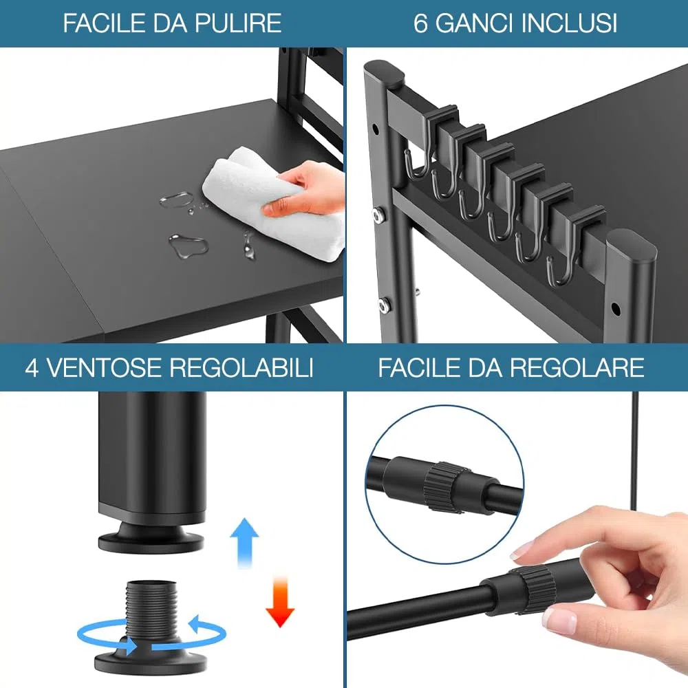 Supporto per Microonde Mensola Regolabile e Salvaspazio Scaffale da Cucina Mobiletto Aggiustabile con Gancio Counter Ripiano Due livelli