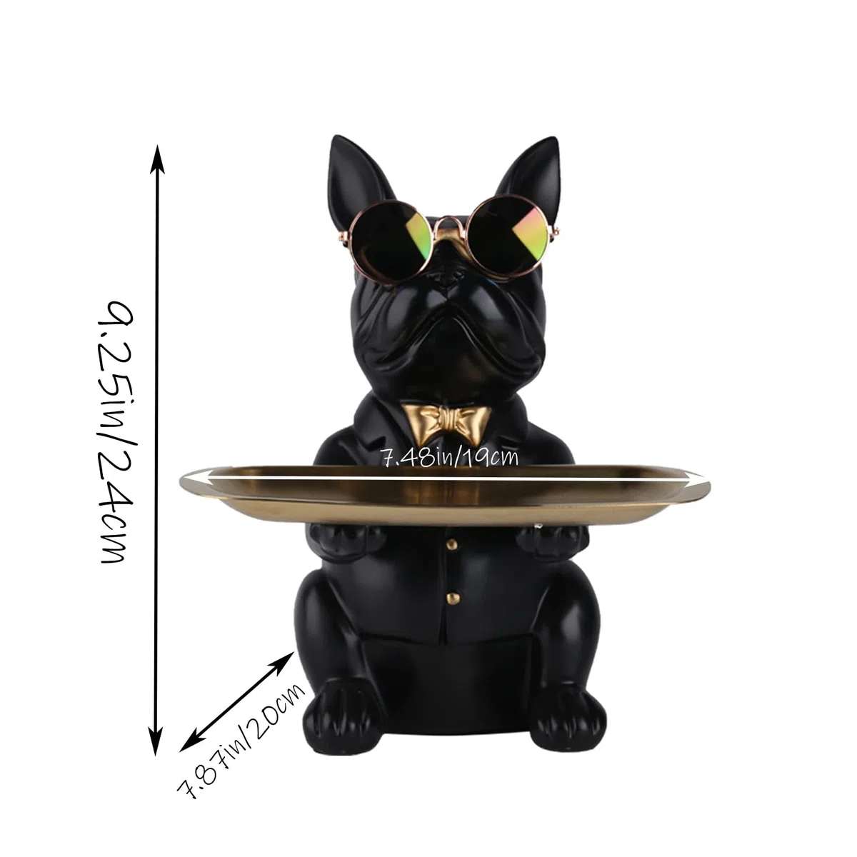 Statua di bulldog multifunzione, vassoio decorativo per cani in resina, contenitore creativo per cani, portachiavi applicabile, per riporre collane, bracciali, sculture decorative