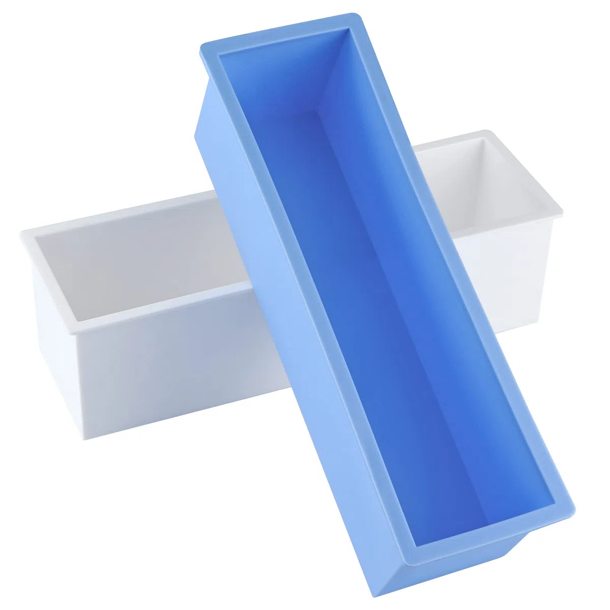 Skelang 2 stampi per sapone con scatola di plastica, stampo rettangolare in silicone da 1450 ml, strumento per fare vortice per sapone fai da te, candele, stampaggio in resina, dessert (blu)