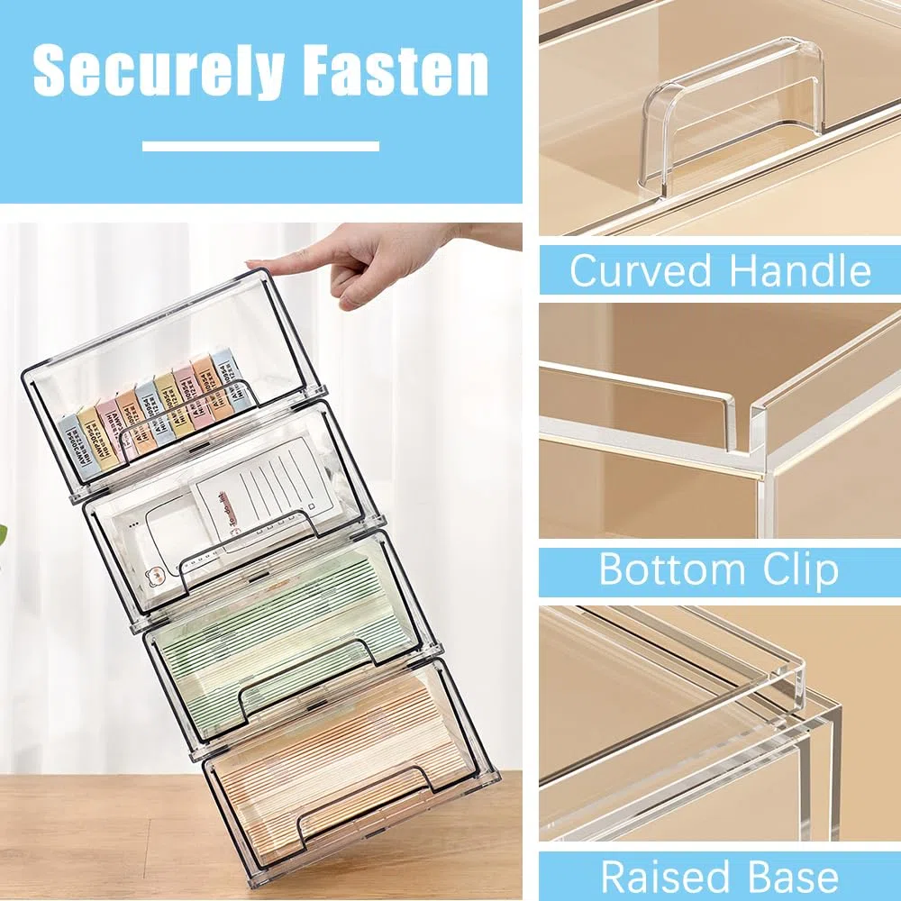 2 Pezzi Grande Organizer Cosmetico in Acrilico, Organizer Trucchi Cassetti Trasparente, Contenitori per Frigorifero con Cassetto Estraibile per Cosmetici, Bagno, 33,5 x 20,5 x 11 cm