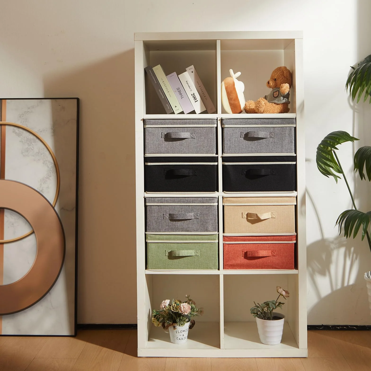 BrilliantJo Scatole portaoggetti con Coperchio, cestello Porta Abiti Pieghevole con Manico per Giocattoli, Libri, Armadio, Camera da Letto, casa, 33,5 * 31,75 * 17,5cm, 4x Colori dell'arcobaleno